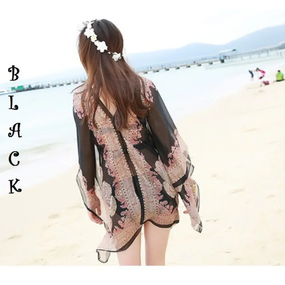 Extra Thai Silken Shawl Pink, Aquamarine, Black, Blue, Green & Peach Colors, O… - Picture 6 of 11